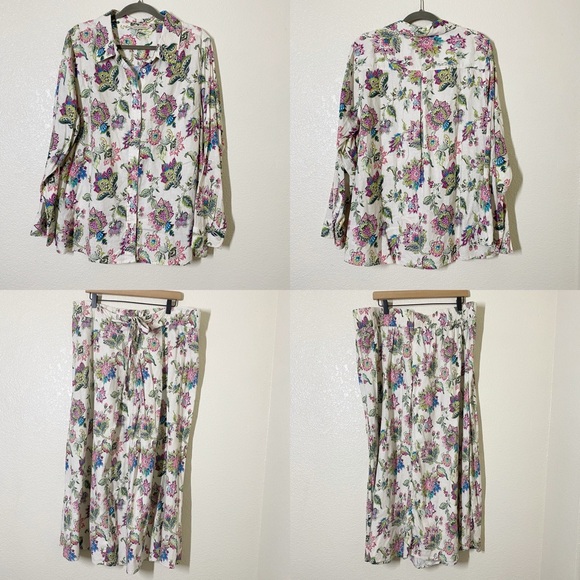 Soft Surroundings Jordan Linen Blend Shirt and Skirt Set in Cream Floral - Picture 3 of 12